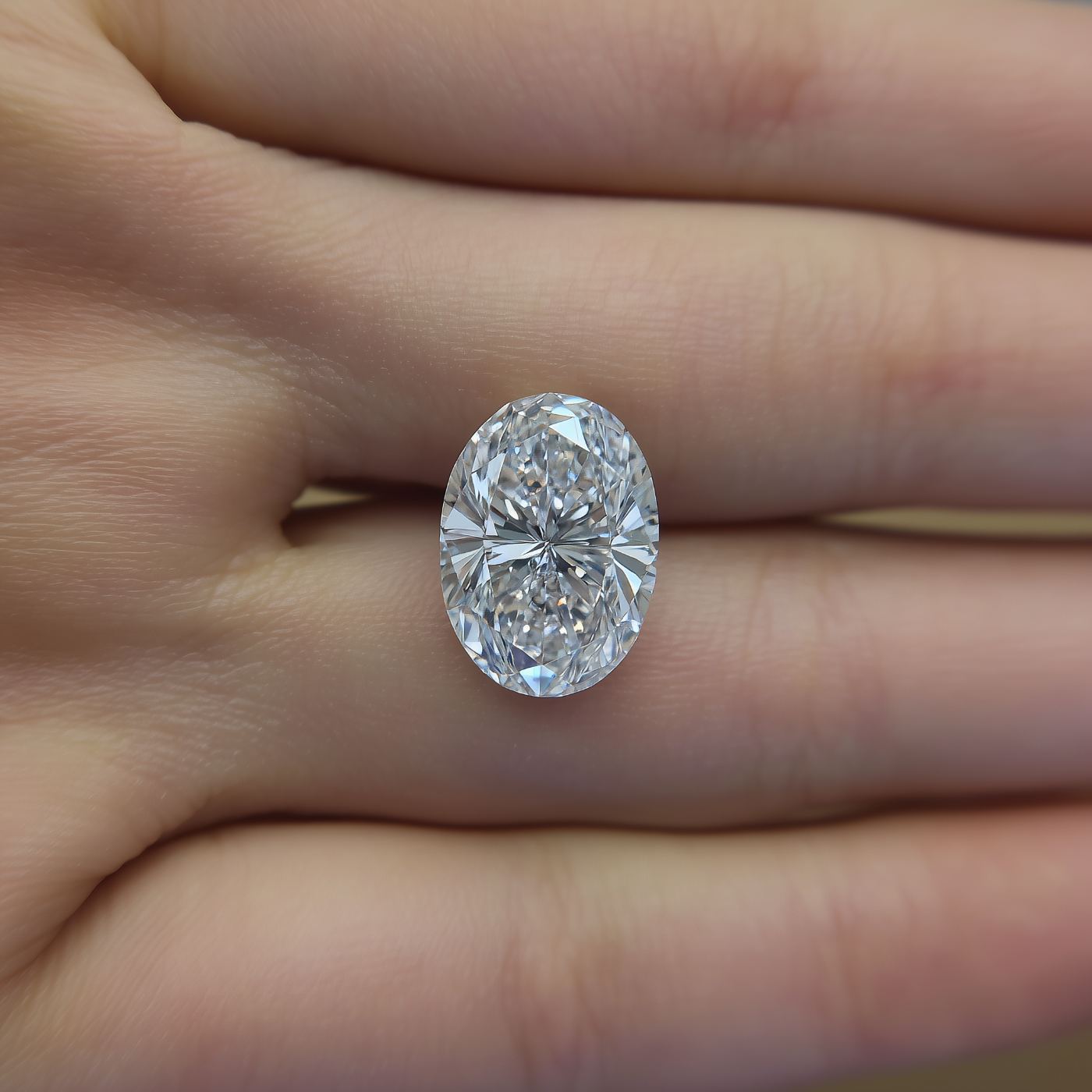 Loose oval diamond between fingertips