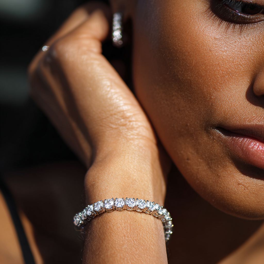A fancy yellow radiant-cut diamond ring with diamond halo and pavé setting, held between fingertips